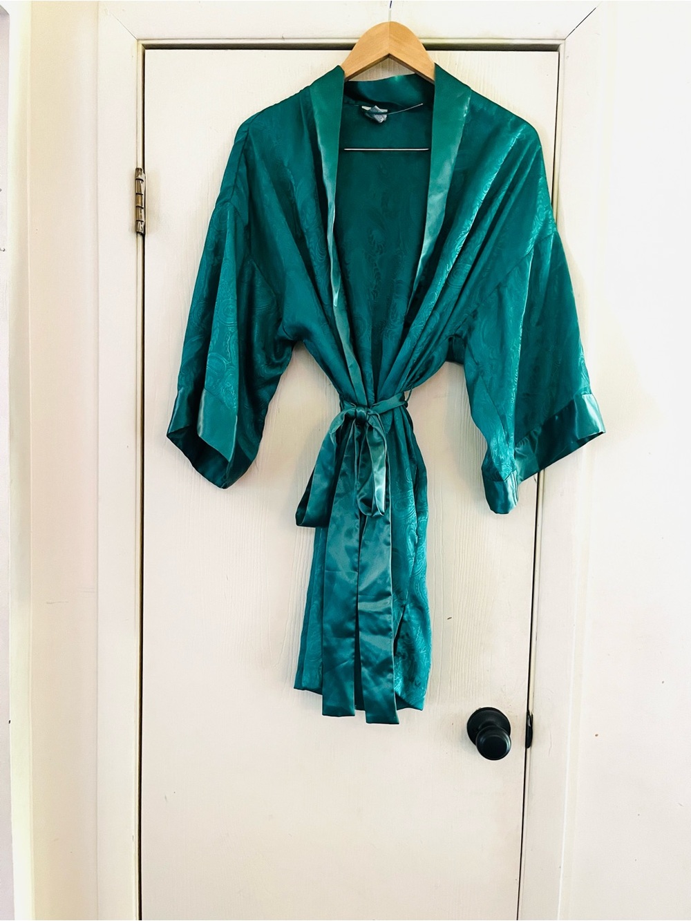 Silky Teal Kimono Robe with Tie Waist - Women Intimates & Sleepwear
